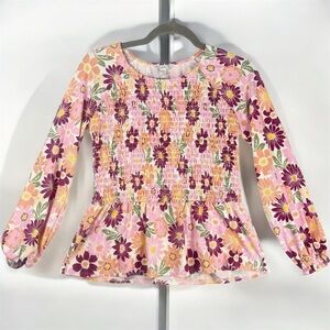 Charlotte by Cato Pink and Purple Peplum Blouse with Boho Floral Print Girls L